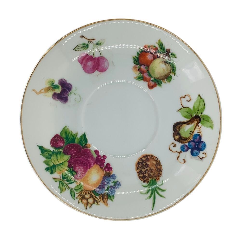 Fruit Tea Cup Saucer Japan 1950s Plate Berries Motif Orchard Demitasse China